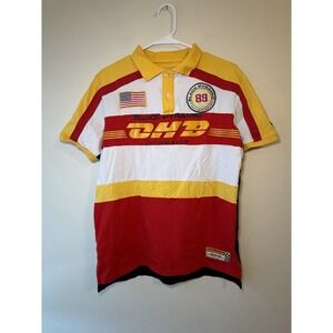 Black Pyramid Shirt Mens Small Polo Short Sleeve Black All Over Print Logo